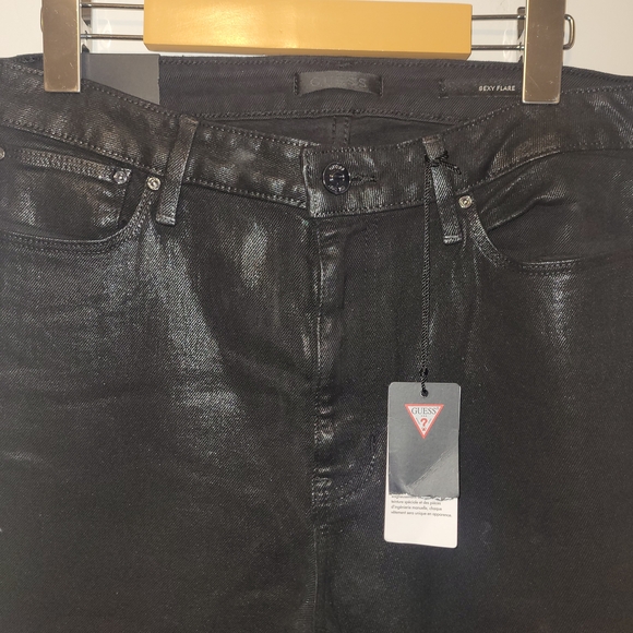 GUESS Womens Black Coated High Rise Sexy Flare Jeans NWT - Picture 3 of 5